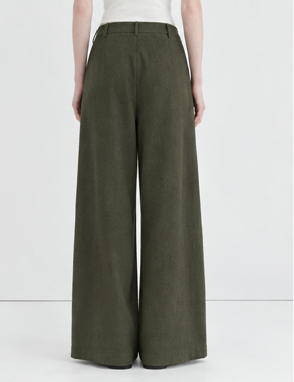 Olive green high-waisted wide-leg pants