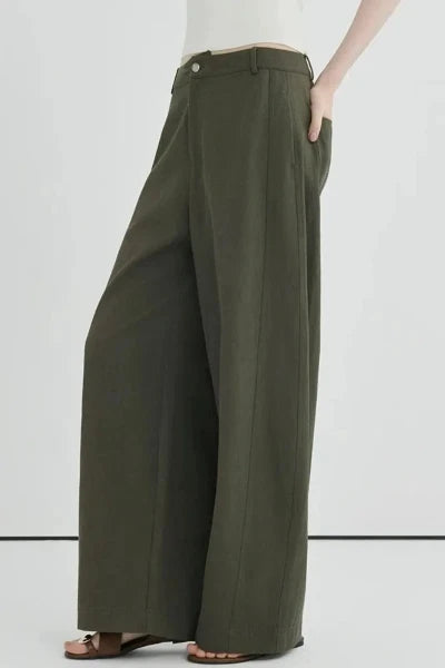 Olive green high-waisted wide-leg pants