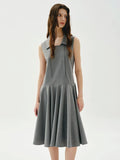 Gray collared sleeveless pleated midi dress