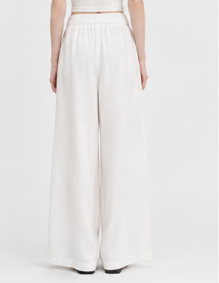 White high-waisted elasticated wide-leg pants