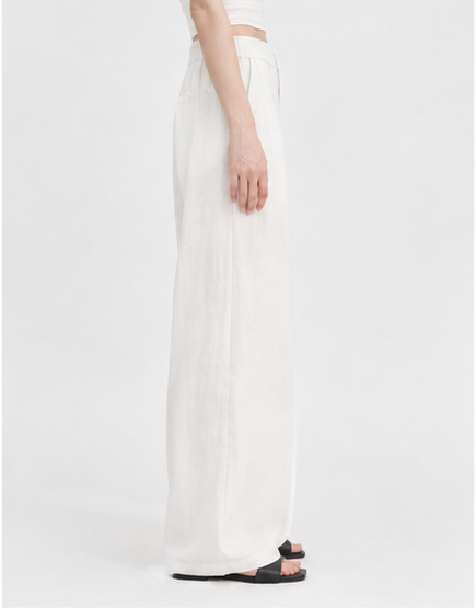 White high-waisted elasticated wide-leg pants