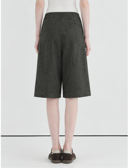 Dark gray high-waisted pleated cropped wide-leg pants