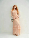 Nude-colored off-shoulder light dress